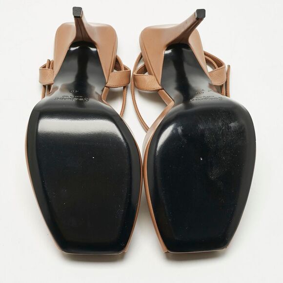 Saint Laurent Brown Leather La Scandale Peep Toe Pumps Size 40 - Picture 6 of 7